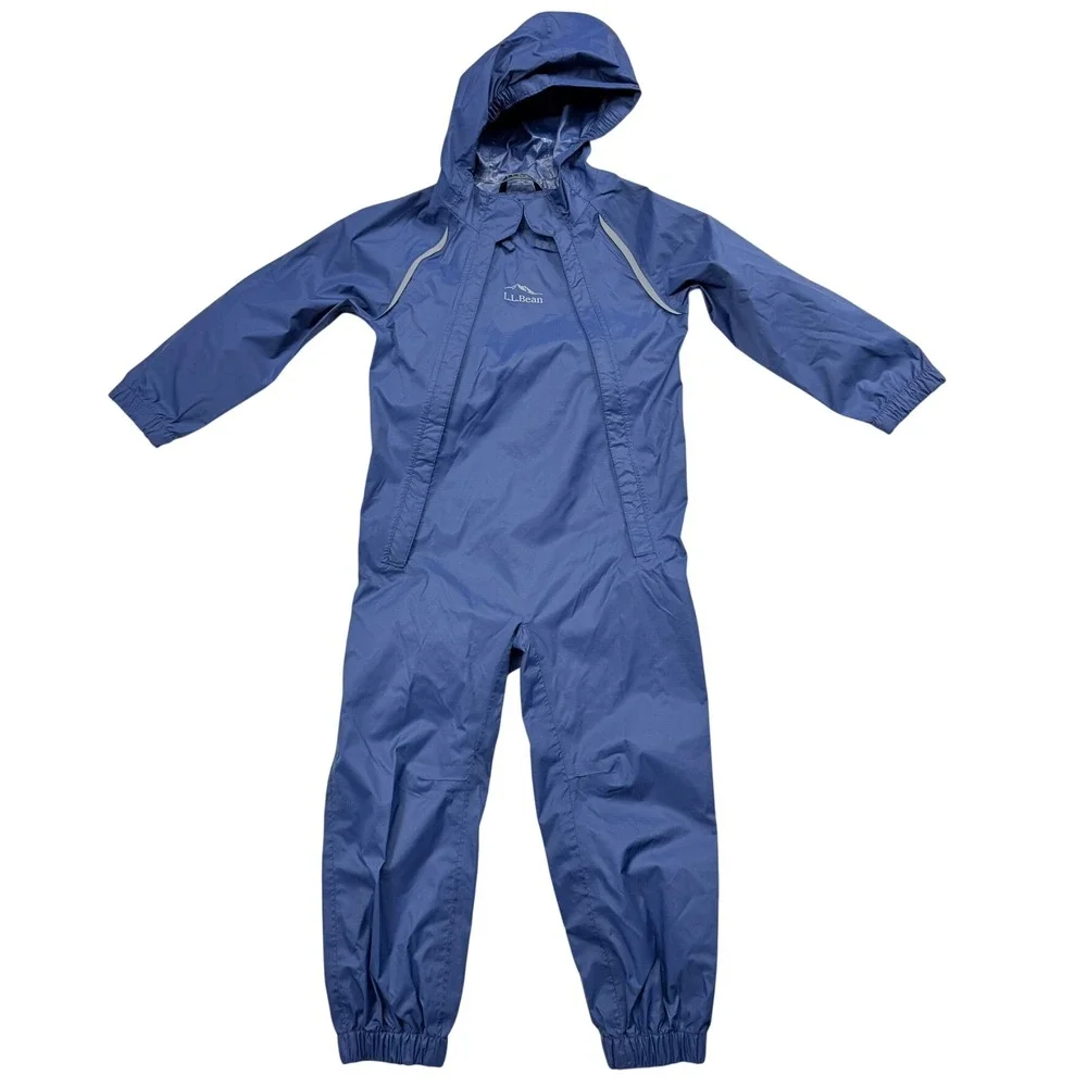 LL Bean Discovery Rain Suit Blue Hooded One Piece Nylon Kids 12-18M